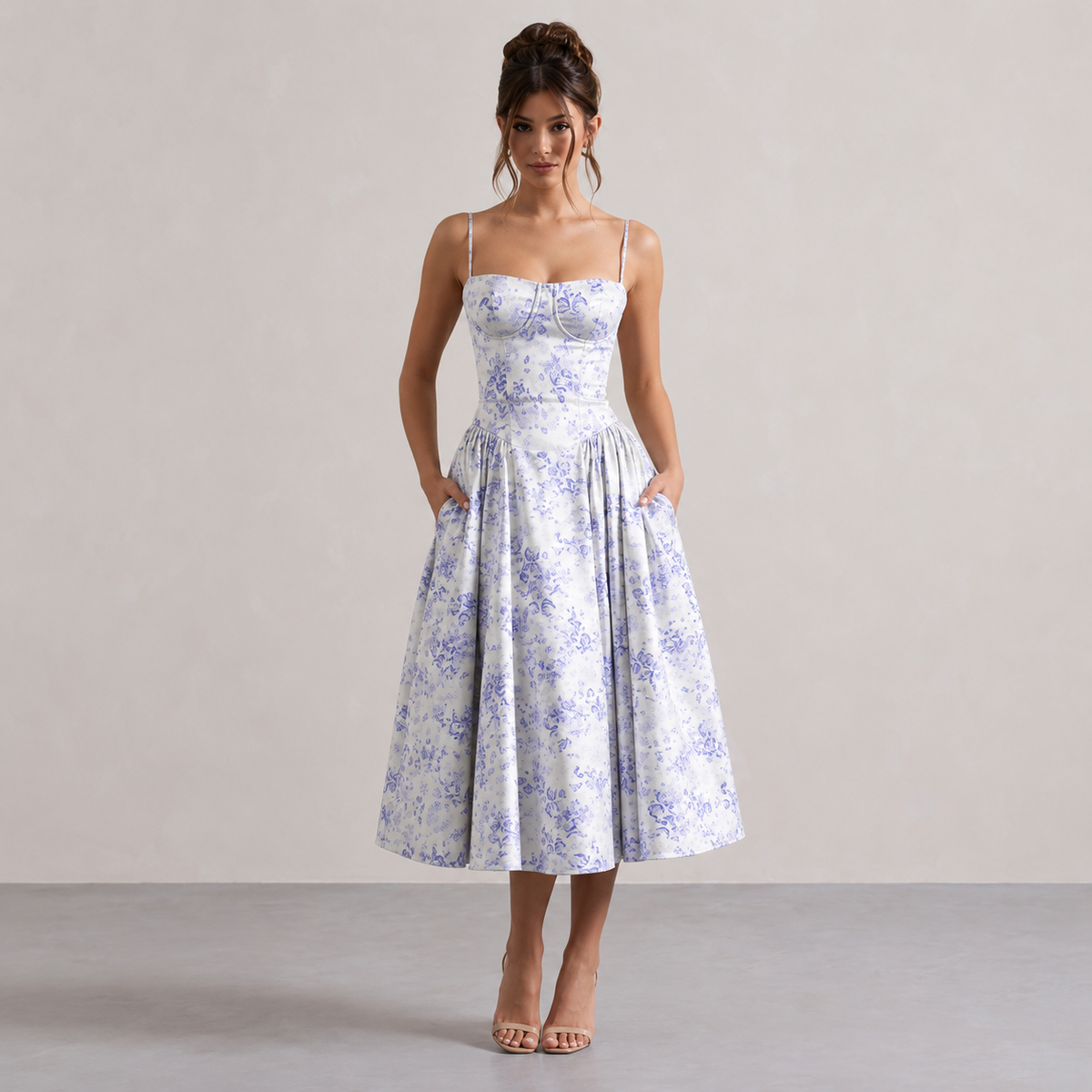 Sweetheart Bustier Fit and Flare Midi Dress 13