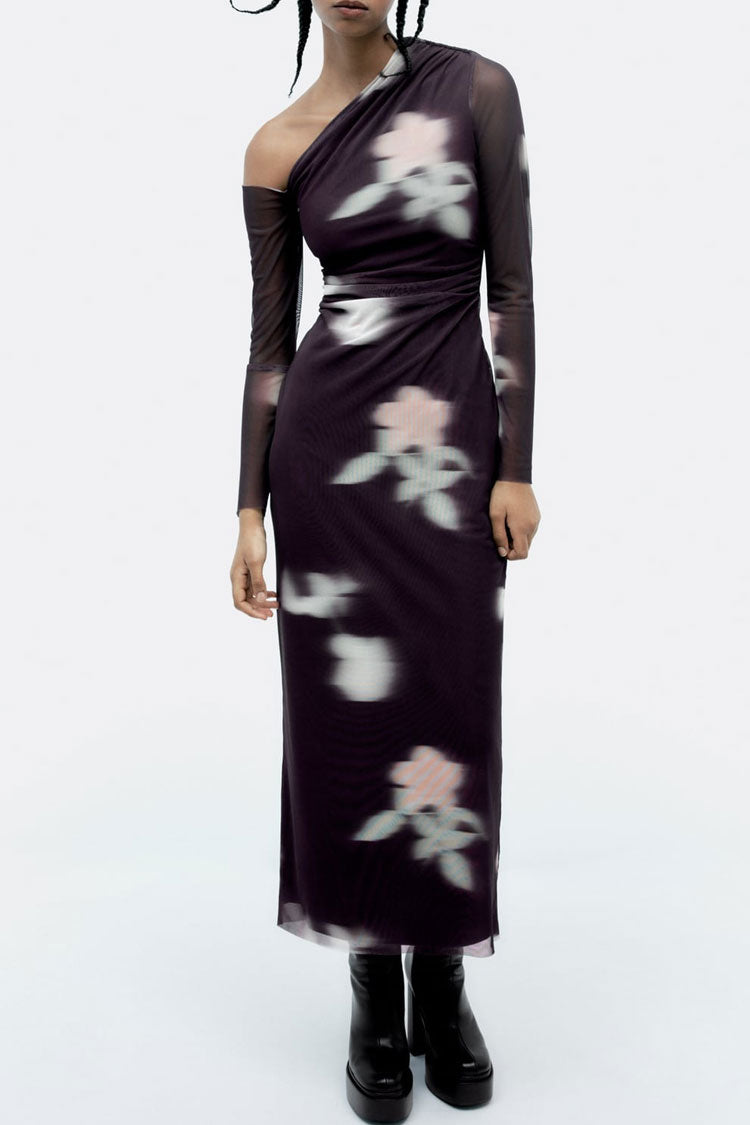 Mesh Long Sleeve Bodycon Maxi Dress