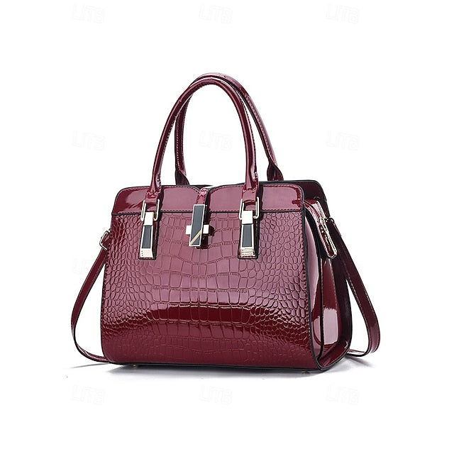 Faux - Croc Patent Handbag Leather Burgundy