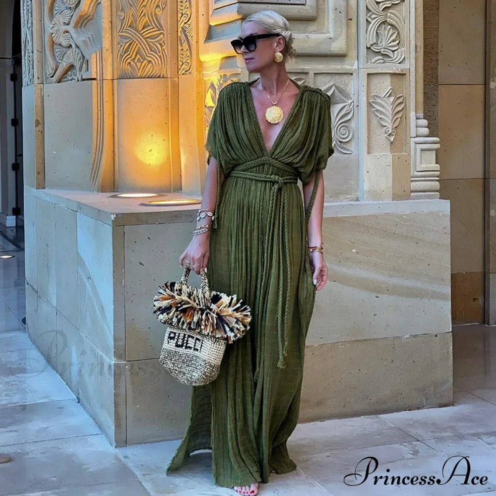 Bohemia Holiday Dress Elegant Solid Casual Loose Long Dresses Summer Christmas Party Dress