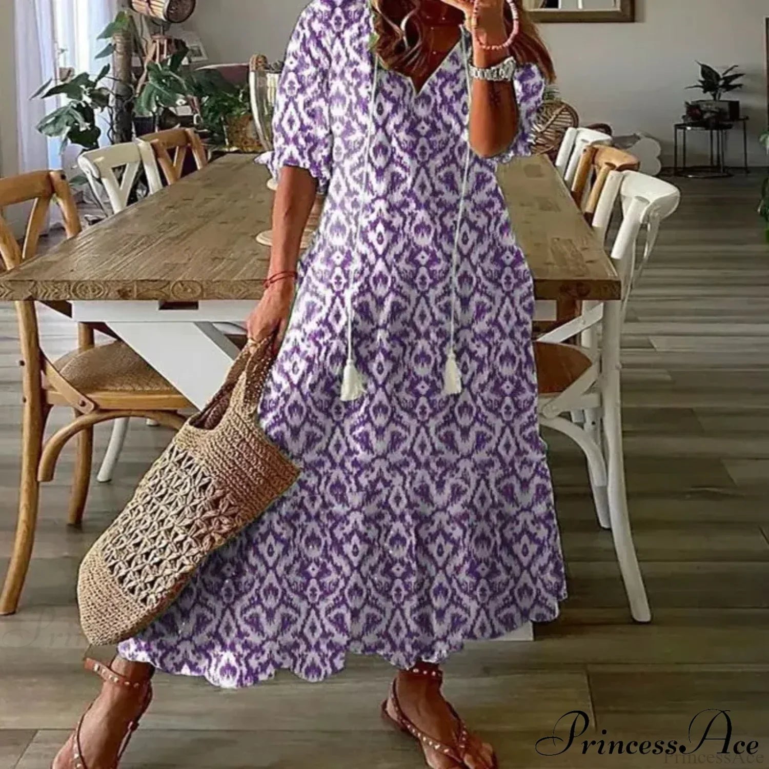 Bohemian Vintage Floral V-neck Summer Beach Dress