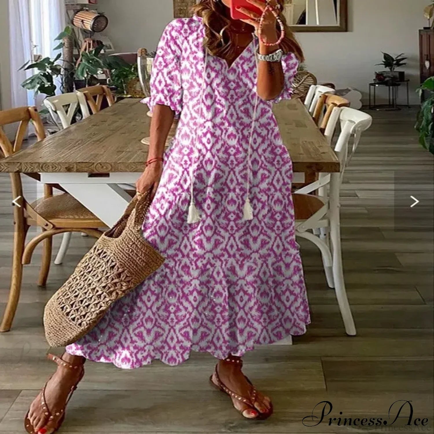 Bohemian Vintage Floral V-neck Summer Beach Dress