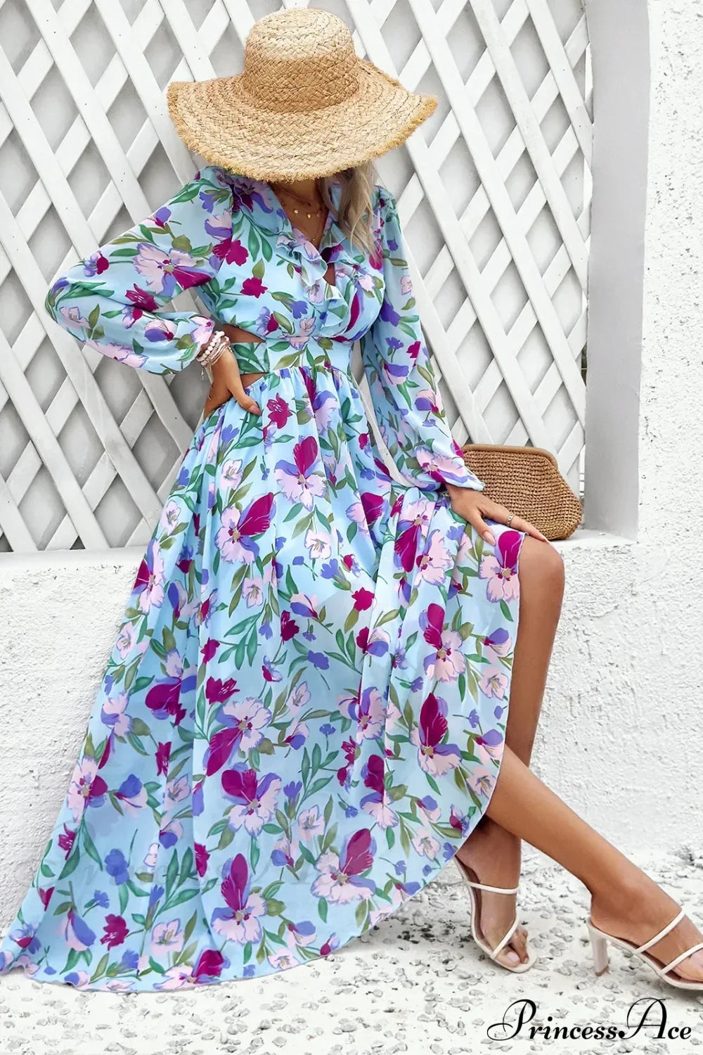 Boho Beach Deep V Neck Maxi Dress Blue / S bohodress-250126