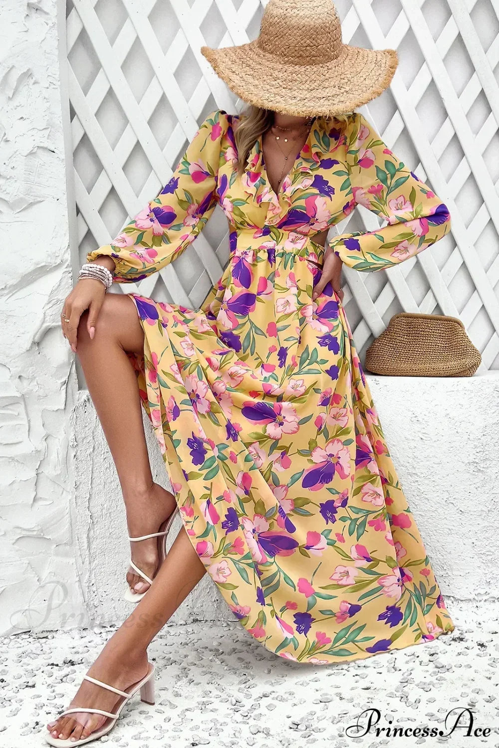 Boho Beach Deep V Neck Maxi Dress Yellow / S bohodress-250126