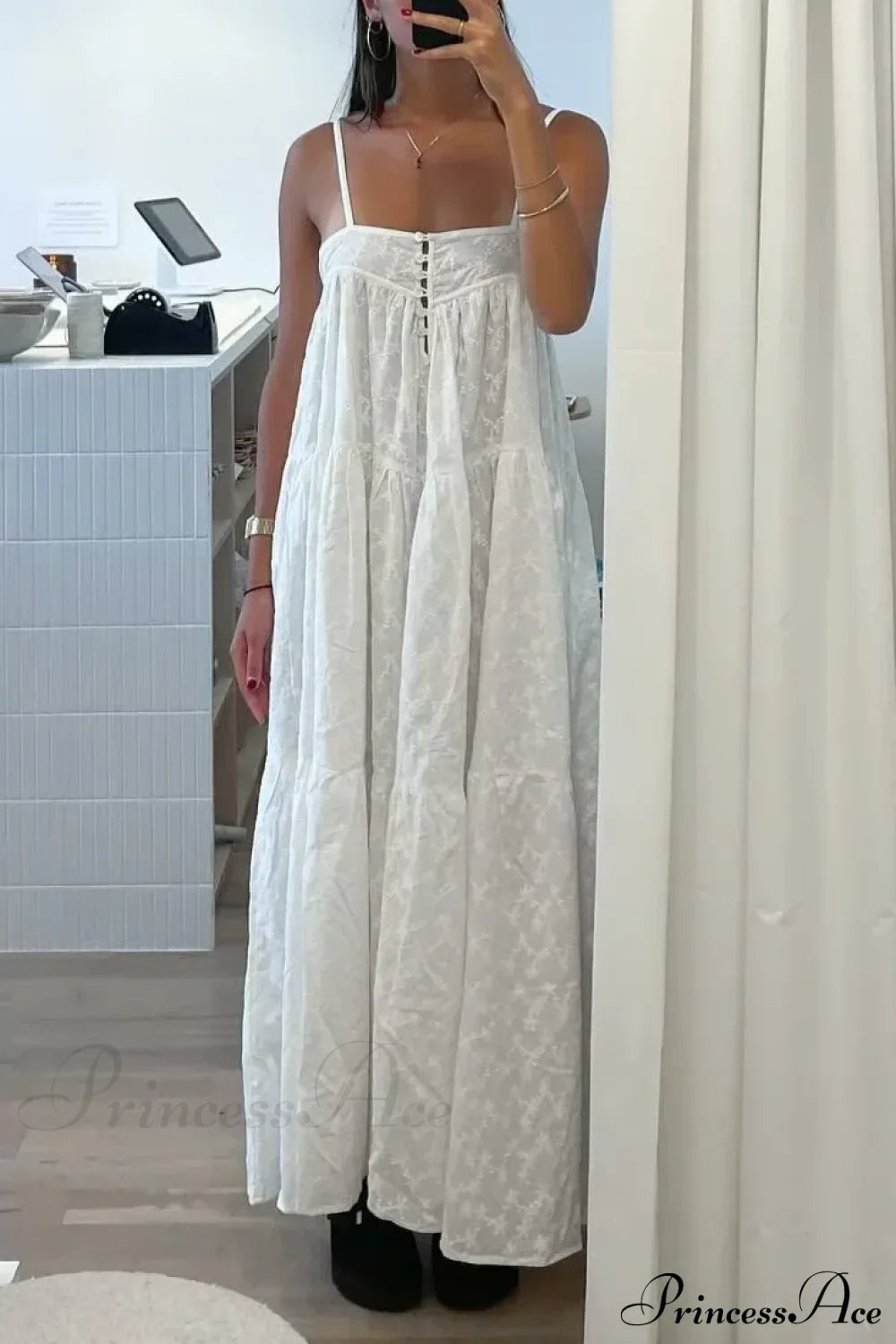 Boho Beach White Cotton Lace A-line Dress