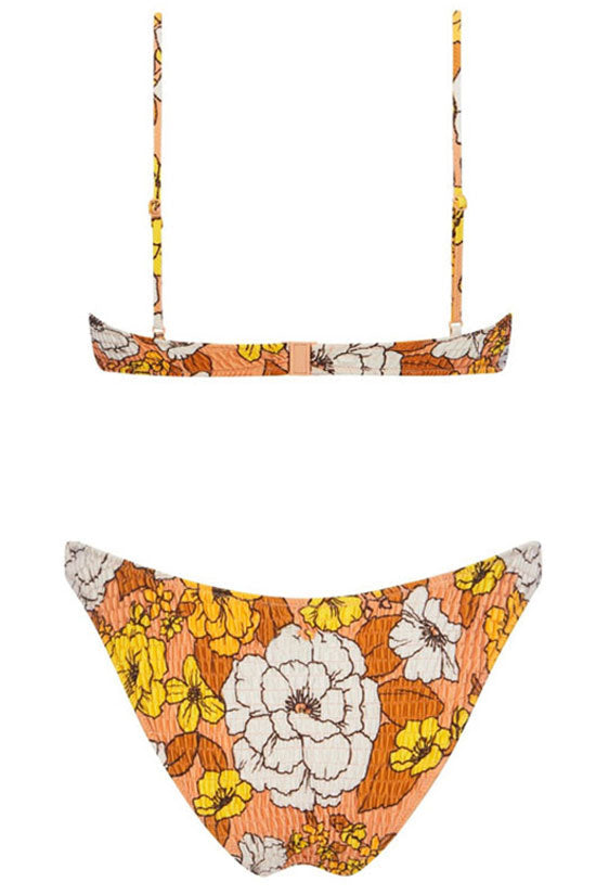 Boho Chic Floral Print Shirred Underwire Bikini Two Piece Swimsuit - Fashionpara