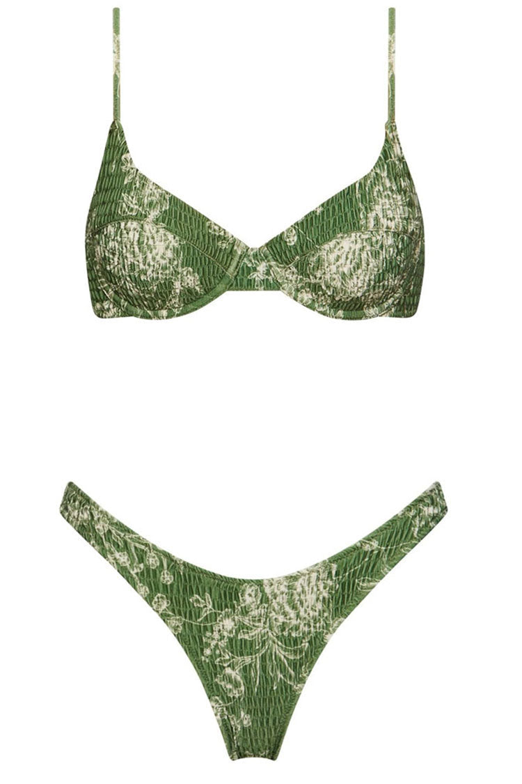 Boho Chic Floral Print Shirred Underwire Bikini Two Piece Swimsuit - Fashionpara