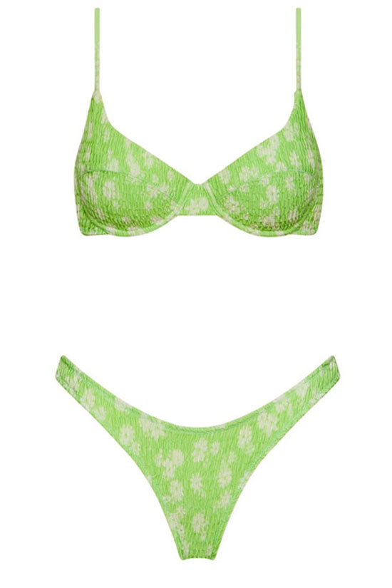 Boho Chic Floral Print Shirred Underwire Bikini Two Piece Swimsuit - Fashionpara