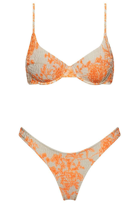 Boho Chic Floral Print Shirred Underwire Bikini Two Piece Swimsuit - Fashionpara