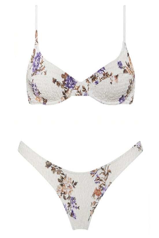 Boho Chic Floral Print Shirred Underwire Bikini Two Piece Swimsuit - Fashionpara