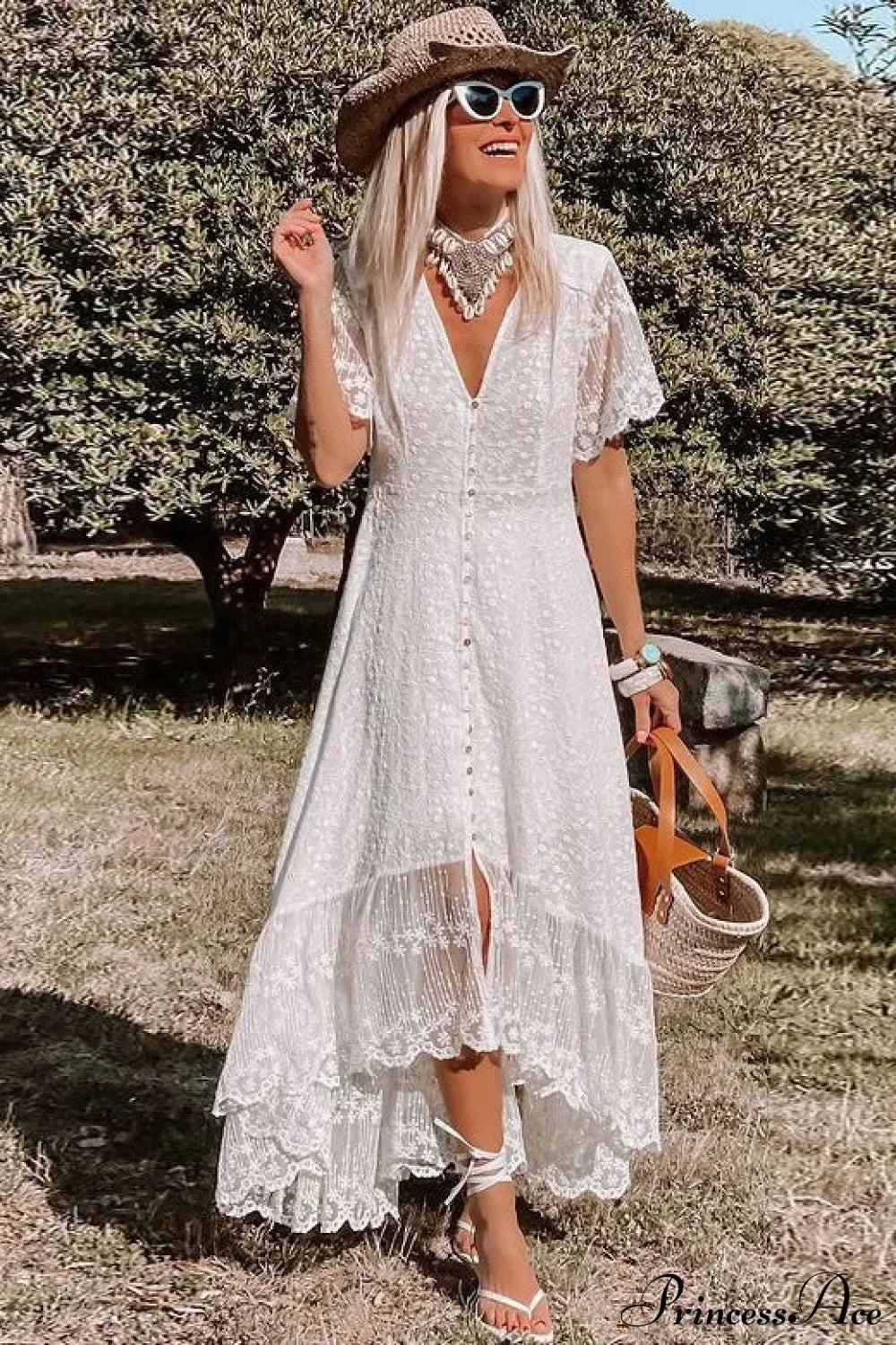 Boho Loose Summer Dress Vintage Deep V Floral Print