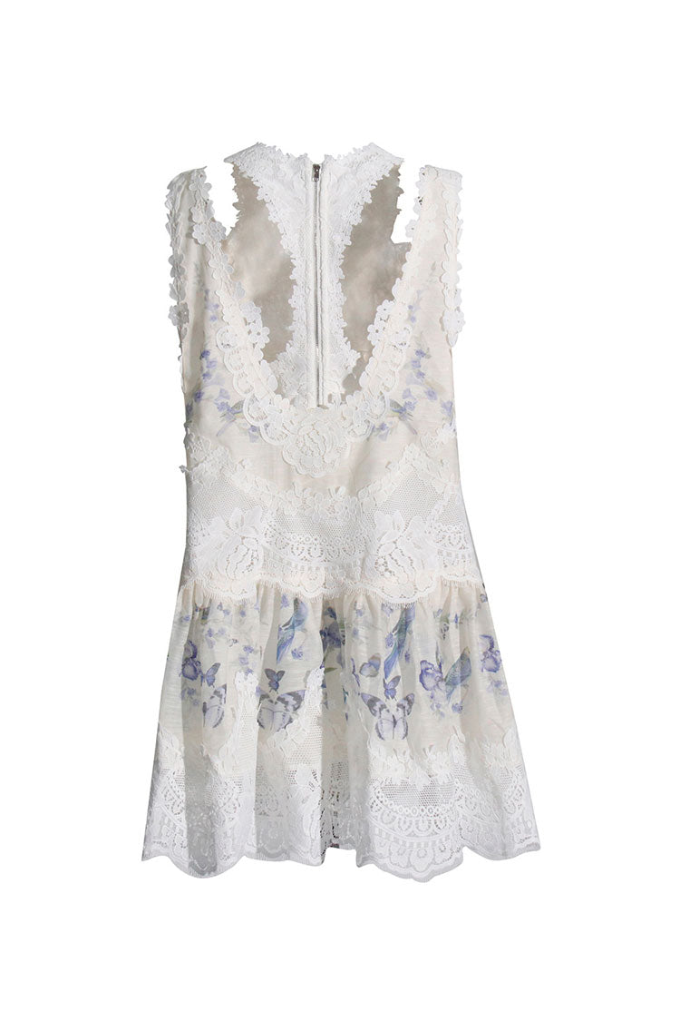 Boho Print Guipure Lace Crop Tank Top Ruffle Two Piece Mini Sundress - Fashionpara