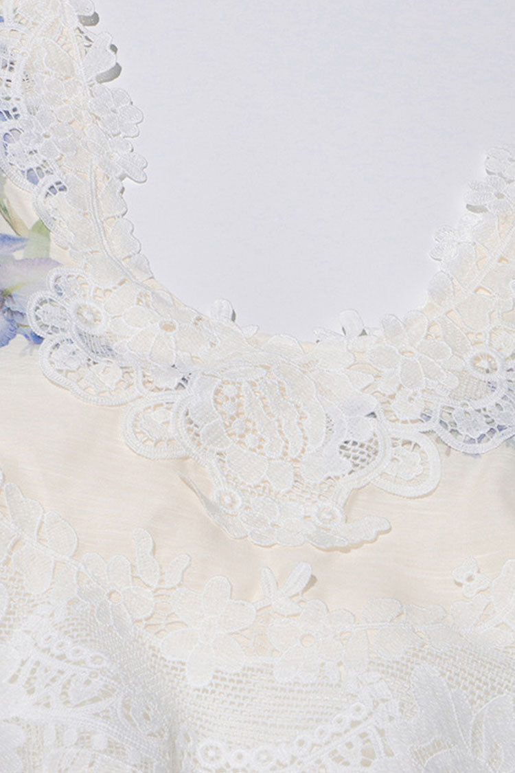 Boho Print Guipure Lace Crop Tank Top Ruffle Two Piece Mini Sundress - Fashionpara