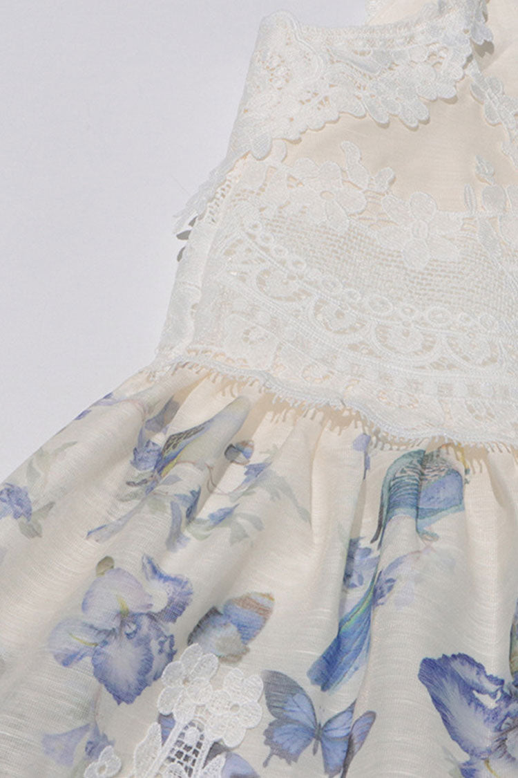 Boho Print Guipure Lace Crop Tank Top Ruffle Two Piece Mini Sundress - Fashionpara