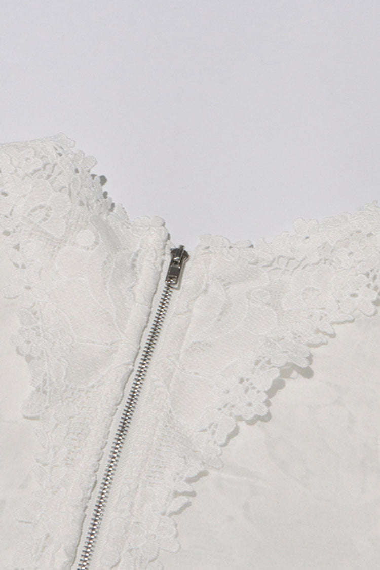 Boho Print Guipure Lace Crop Tank Top Ruffle Two Piece Mini Sundress - Fashionpara