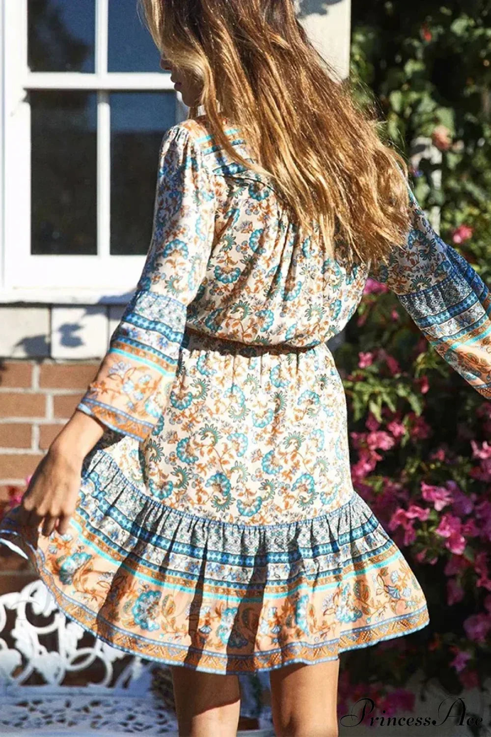 Boho Red Floral Print Mini Dress V-neck Short Summer Dress