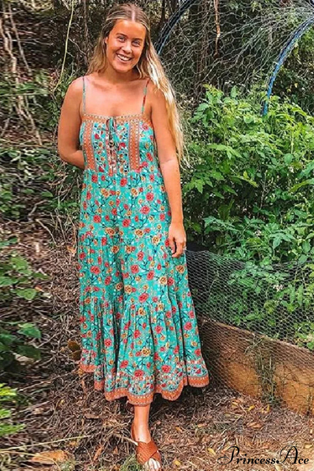 Boho Strap Dresses Gypsy Sleeveless Rayon Floral Print Maxi Dress