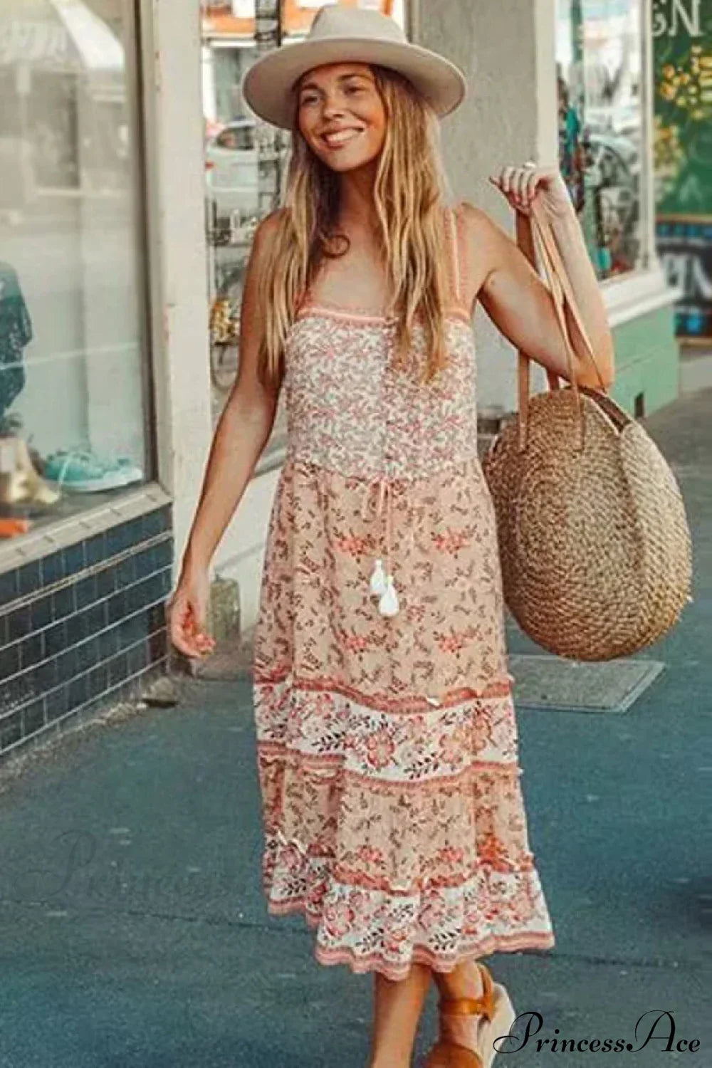 Boho Sundress Sexy Sleeveless Strap Rayon Floral Beach Dress