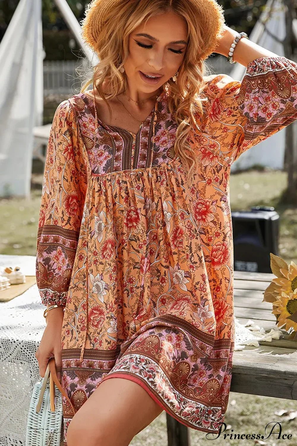 Boho Vintage Floral Print Sundress