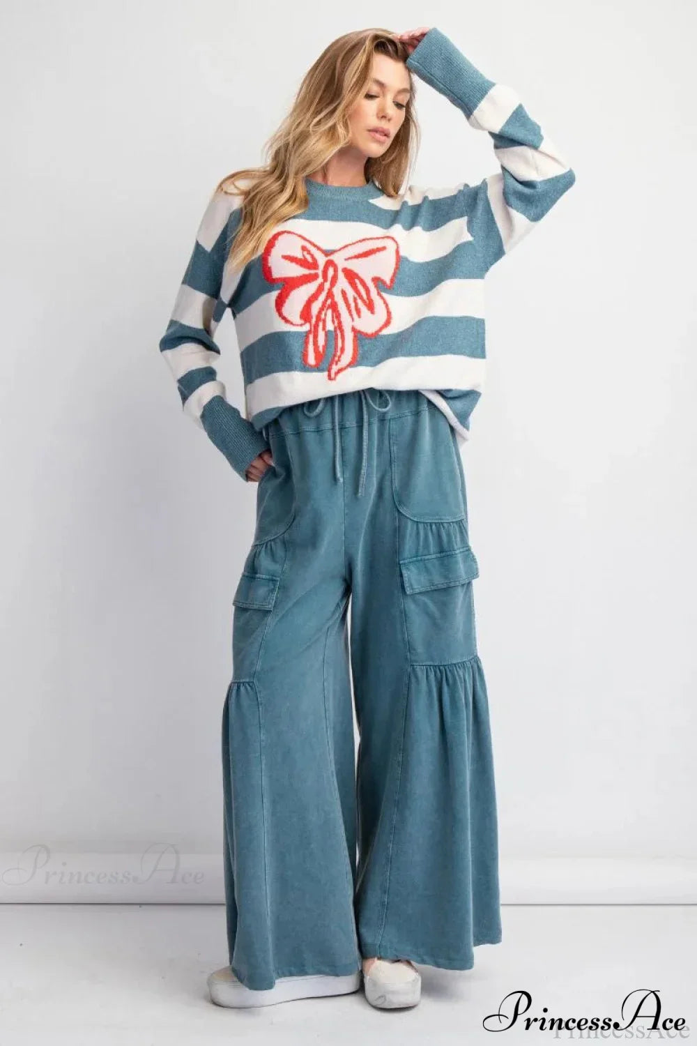 PrincessAce Bow Detail Jacquard Long Sleeve Sweater