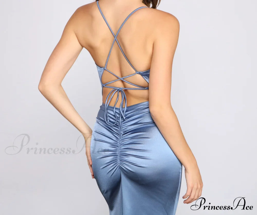 Bristol Formal Stylish Satin Lace-Up Dress - Fashionpara