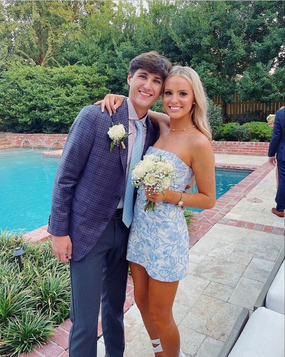 Blue Strapless Short Homecoming Dress, Summer Outfit Dress - Fashionpara