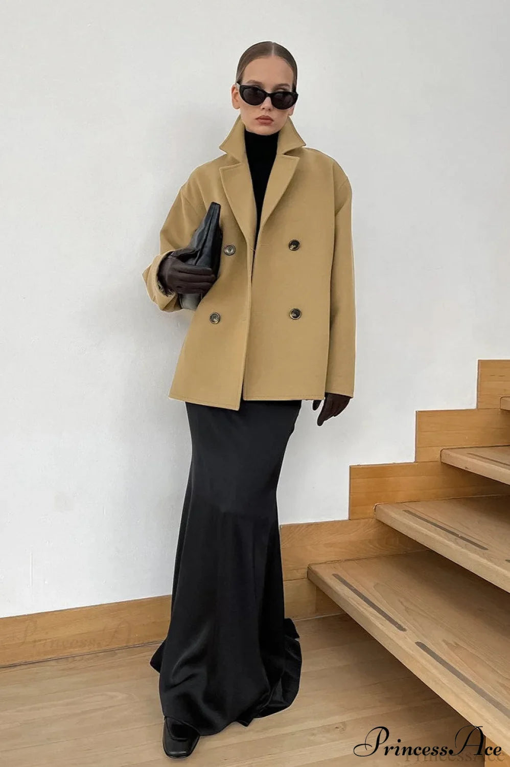 Brown Double-Breasted Wool Midi Coat for Stylish Warmth