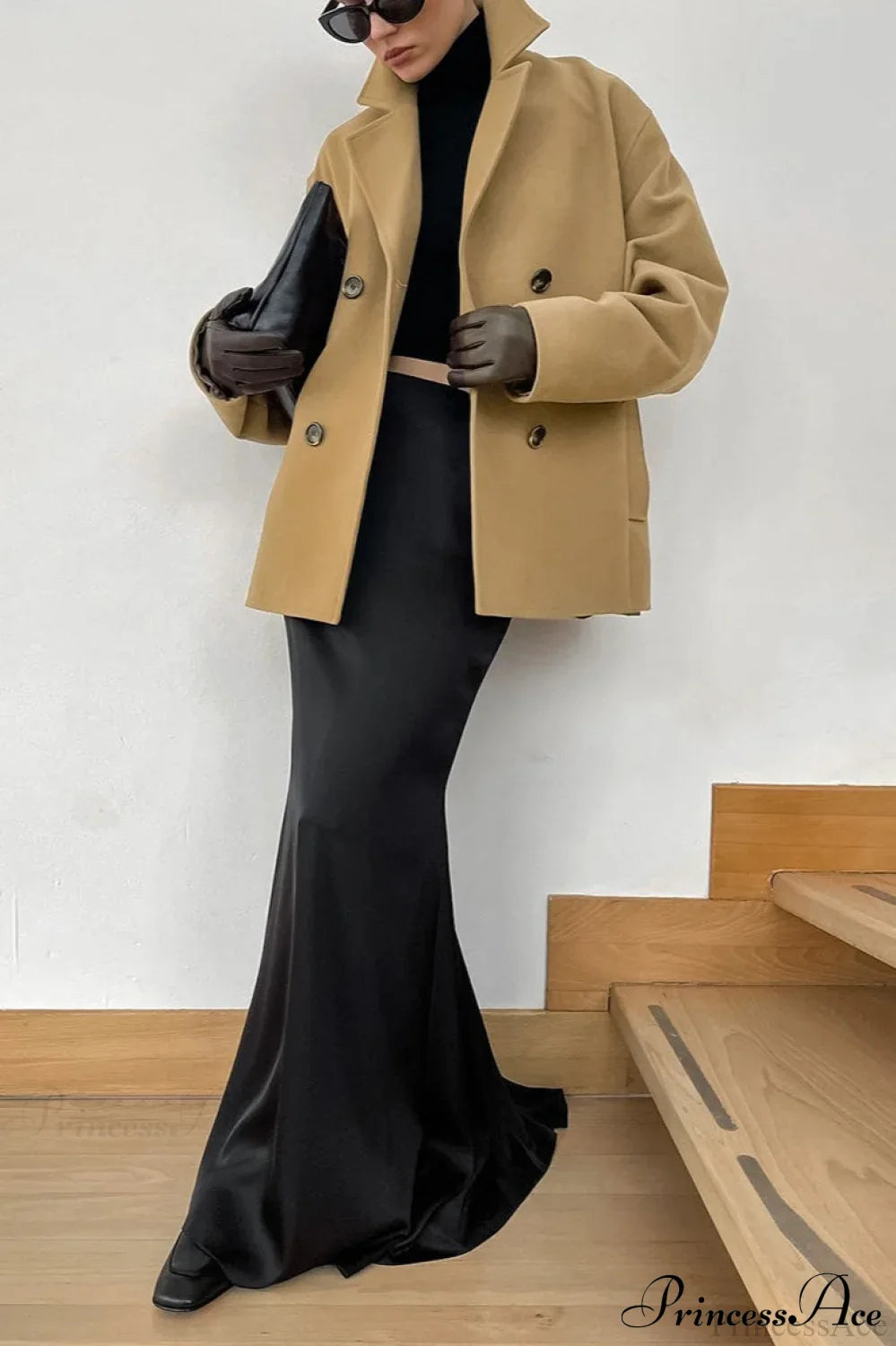 Brown Double-Breasted Wool Midi Coat for Stylish Warmth