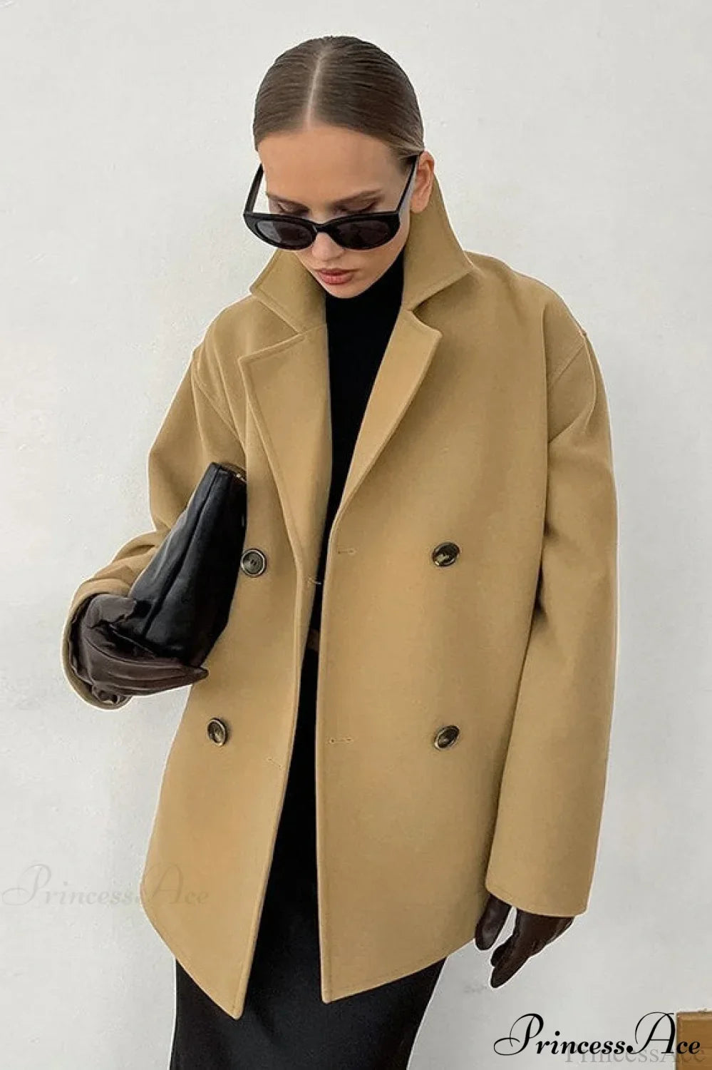 Brown Double-Breasted Thick Midi Wool Coat 3