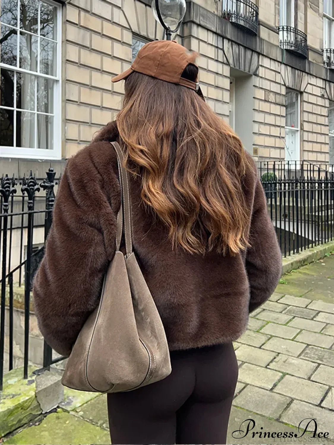 Brown Lapel Faux Fur Cropped Coat
