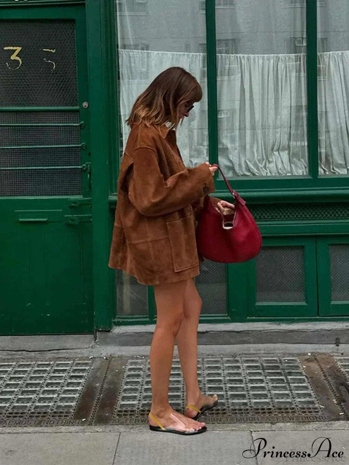 Brown Single Breasted Leather Coat