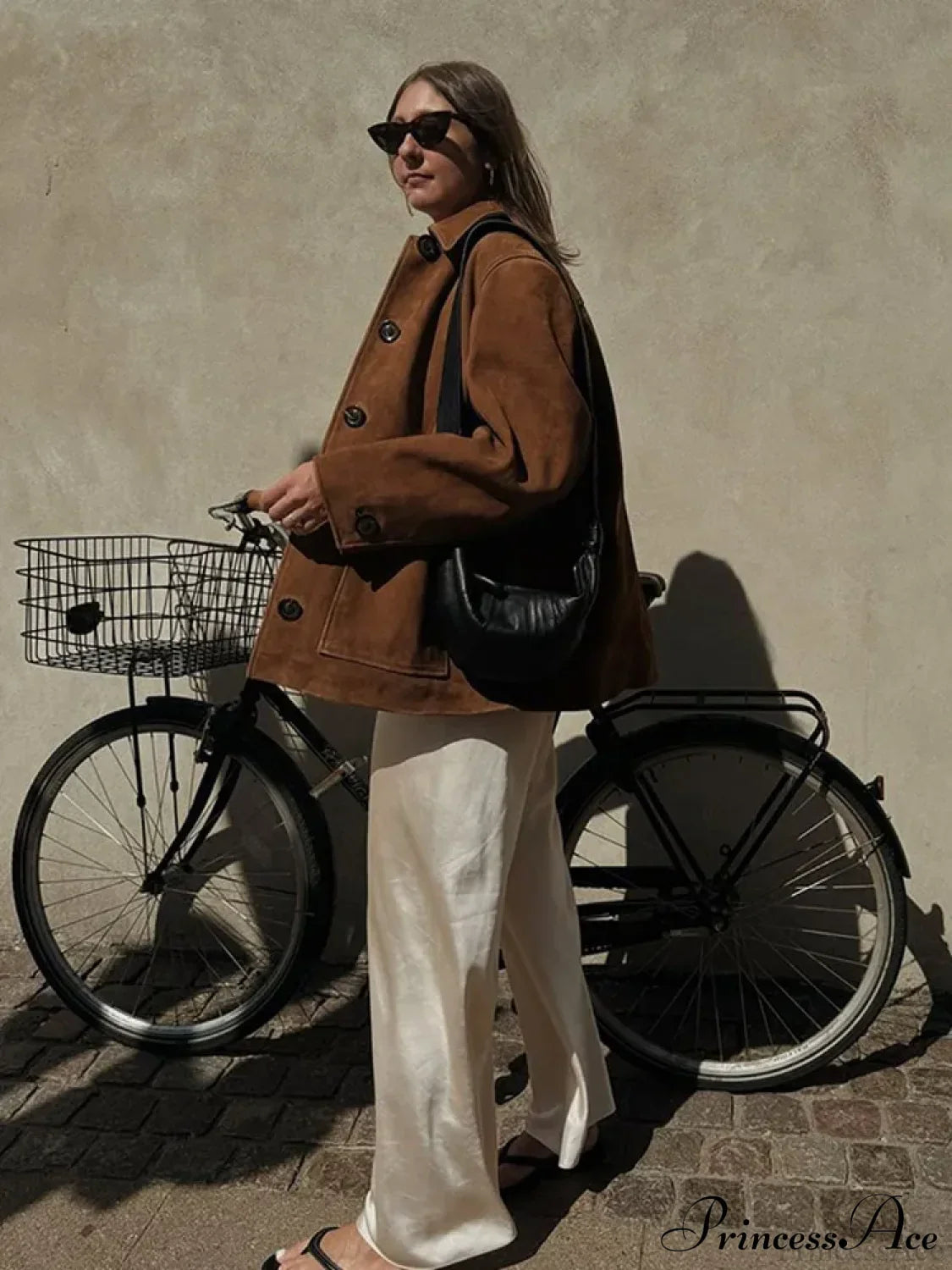 Brown Single Breasted Leather Coat