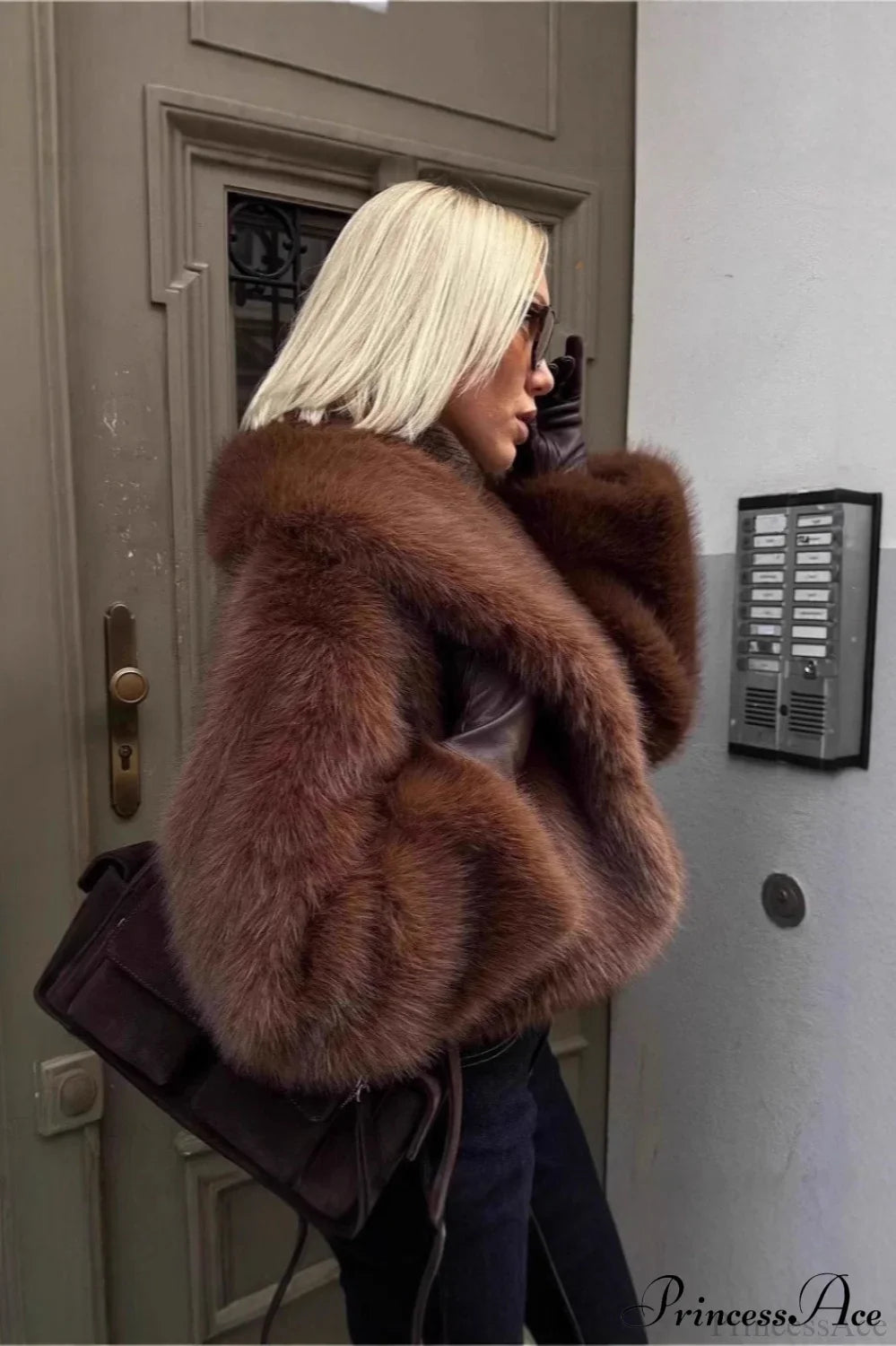 Brown Vintage Faux Fox Fur Short Coat for Chic Style