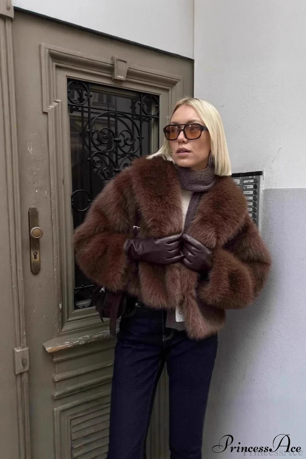 Brown Vintage Faux Fox Fur Short Coat for Chic Style