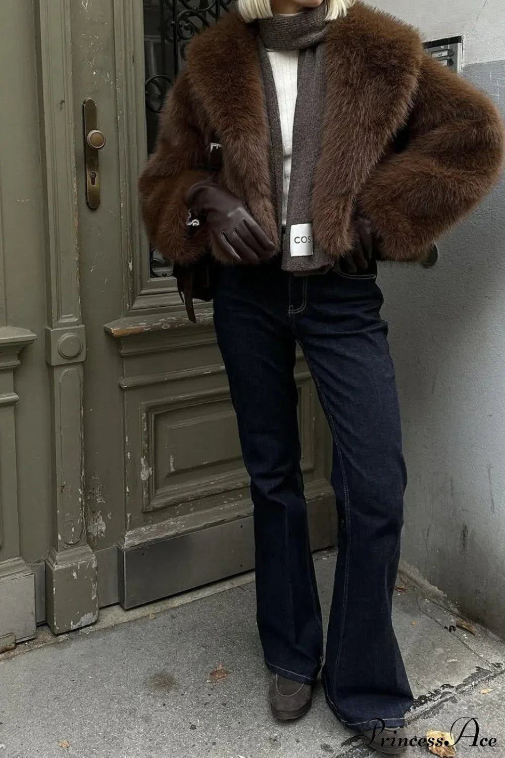 Brown Vintage Faux Fox Fur Short Coat for Chic Style