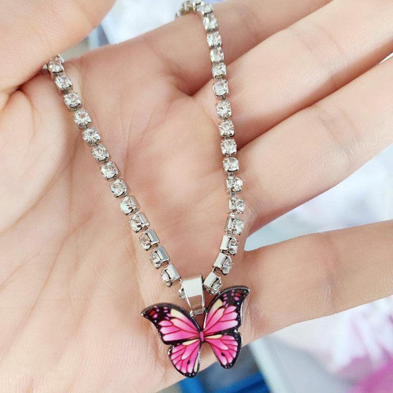 KittenAlarm - Brynne Rhinestone Butterfly Pendant Anklet