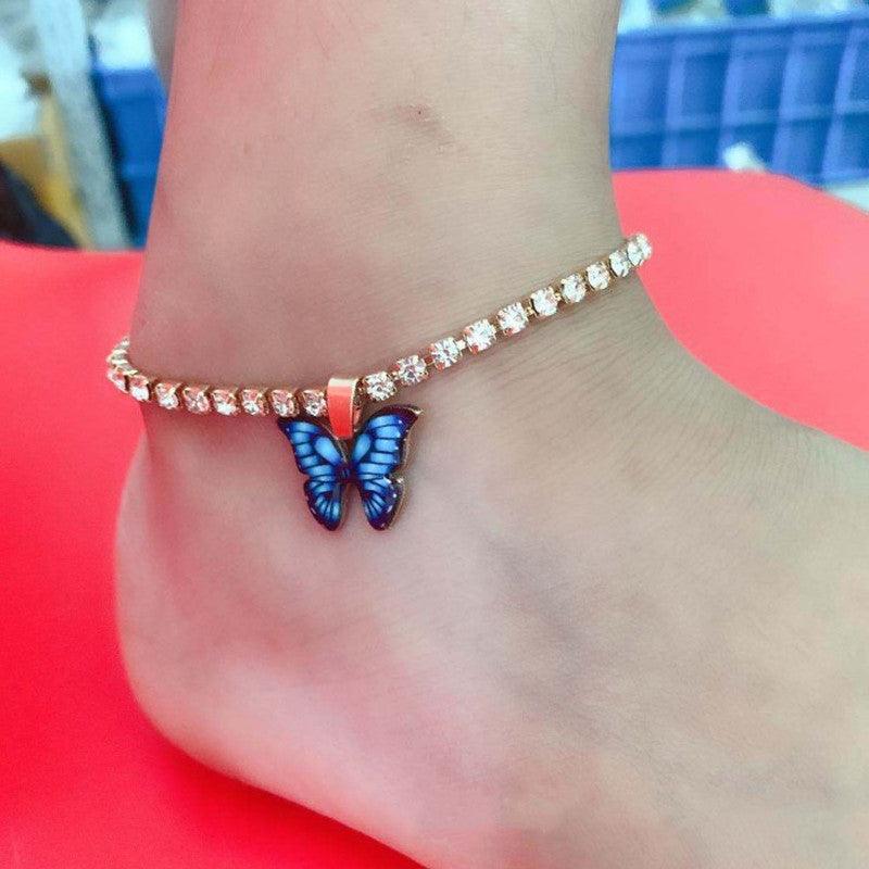 KittenAlarm - Brynne Rhinestone Butterfly Pendant Anklet