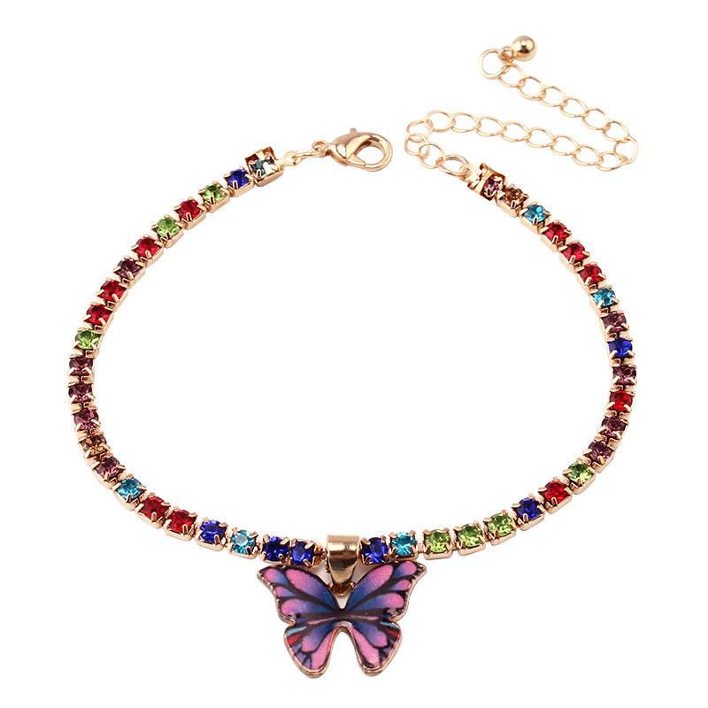 KittenAlarm - Brynne Rhinestone Butterfly Pendant Anklet