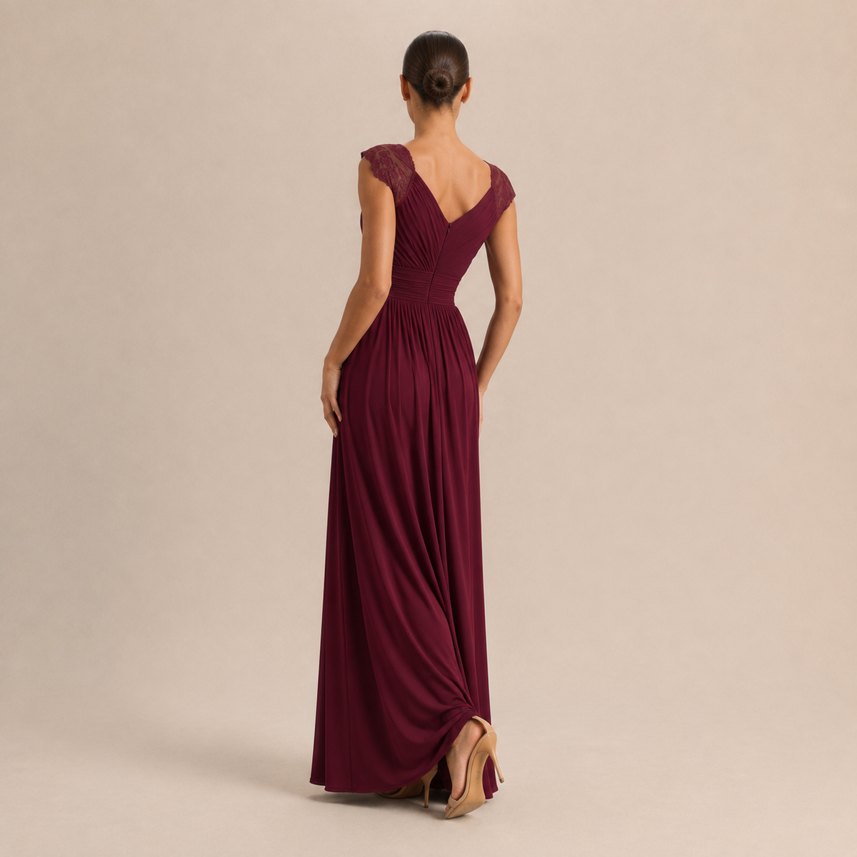 Sweetheart Cap Sleeve High Split Chiffon Maxi Gown 12