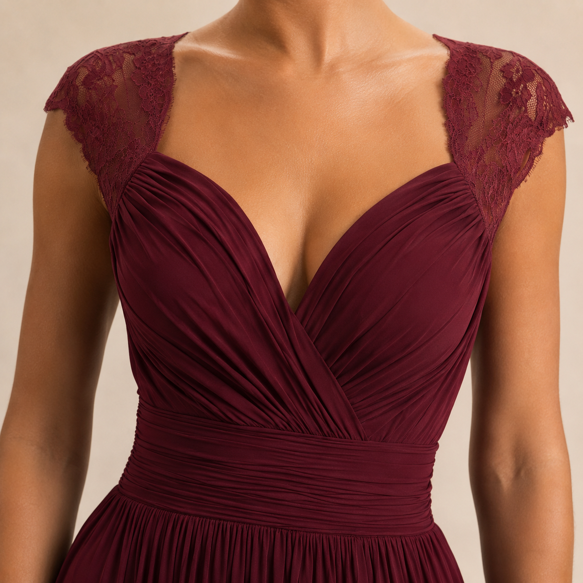 Sweetheart Cap Sleeve High Split Chiffon Maxi Gown 11