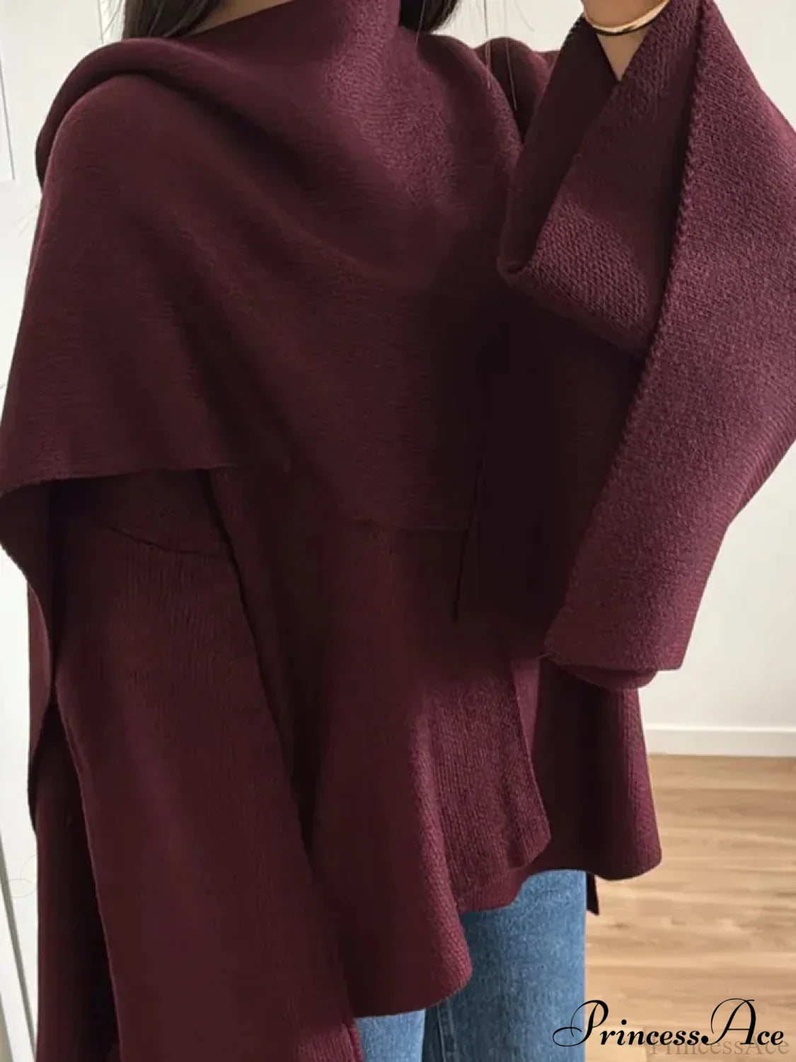 Burgundy Knit Jacket with Scarf Coat