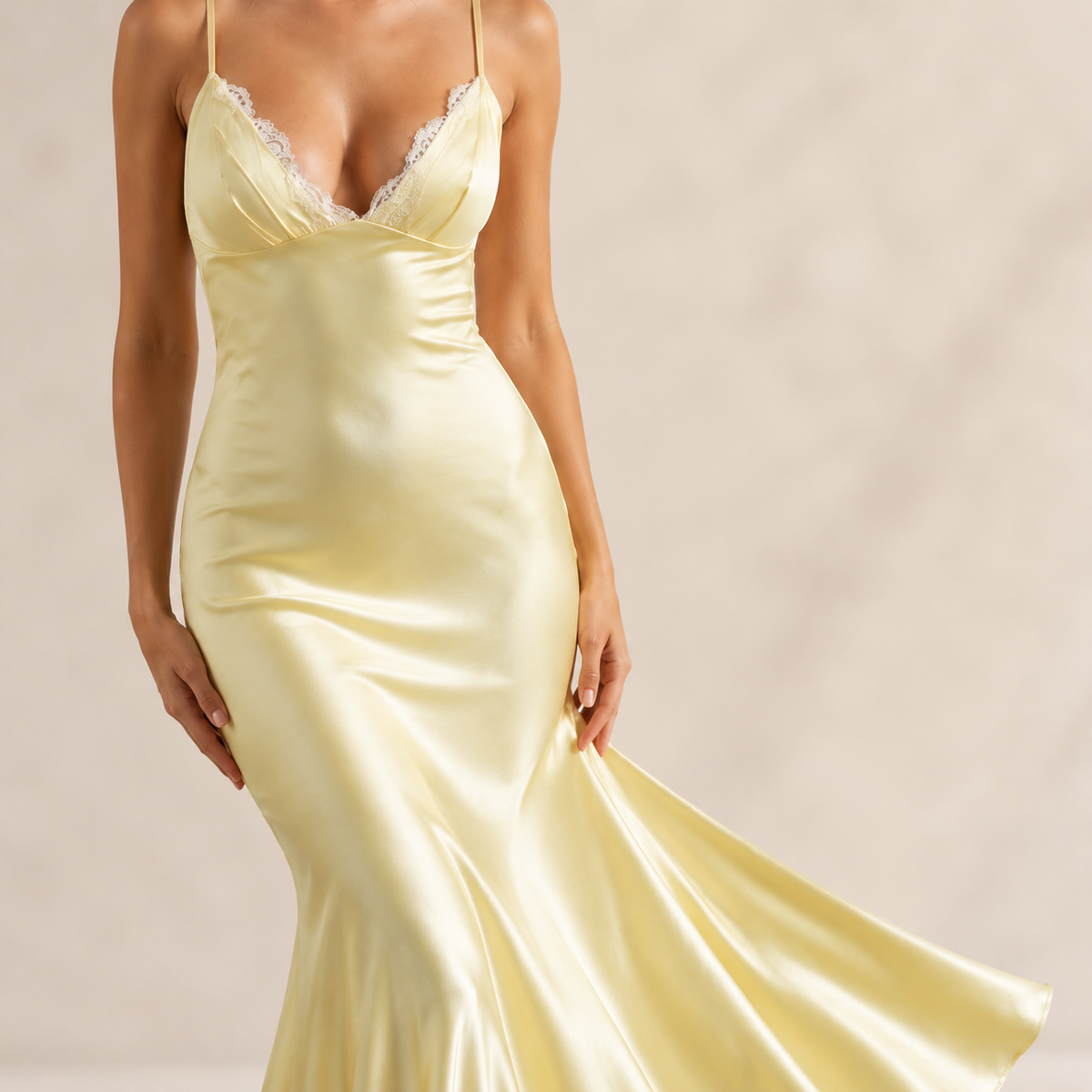 Lace Trim V-Neck Strappy Satin Slip Midi Dress 14