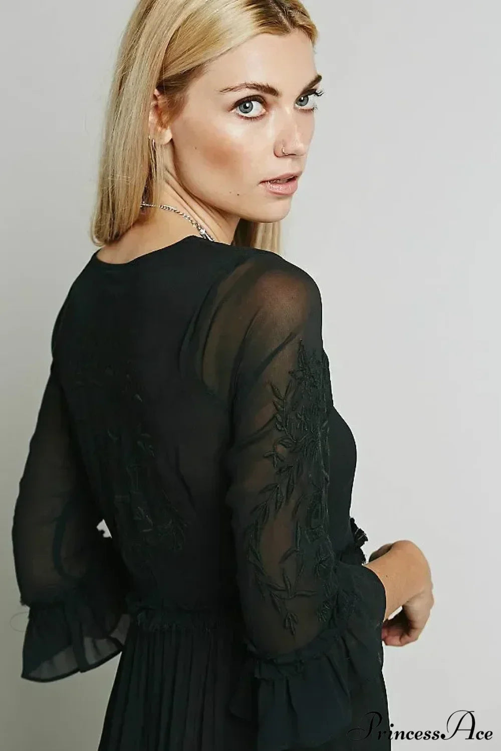 Button Down Hollow Embroidery High Waist Boho Dress