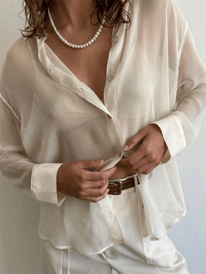 Sheer Chiffon Button-Up Shirt & Trouser Set