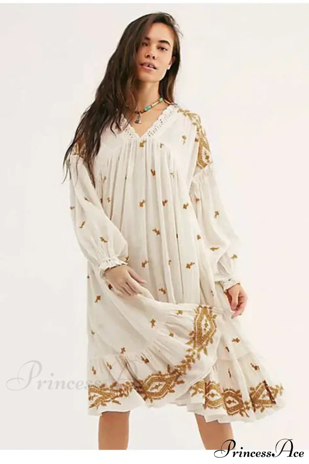 Button Up Black Embroidery Vintage Cotton Boho Dress