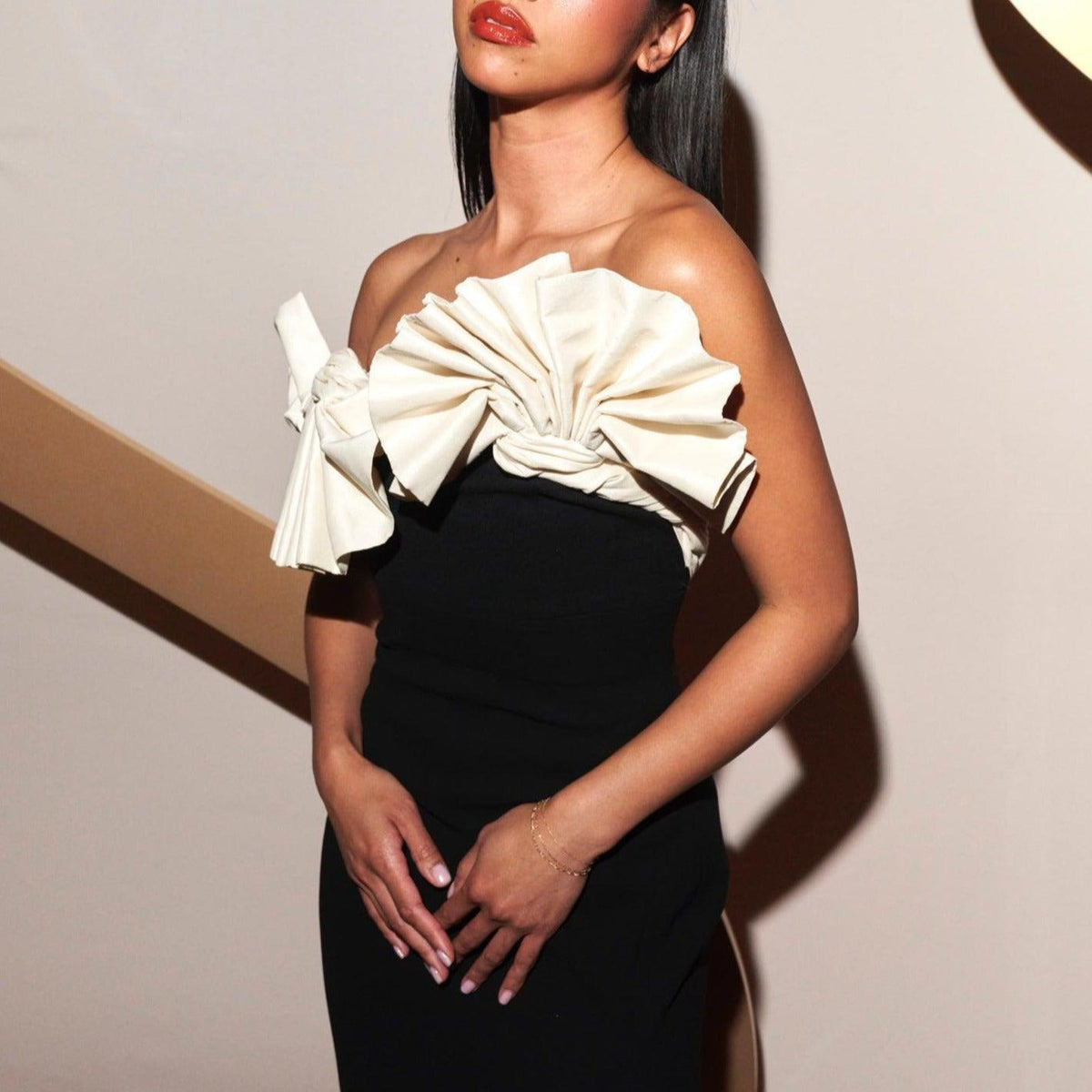 Strapless Oversized Bow Front High-Slit Maxi Gown 3
