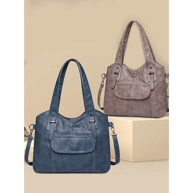 Brown Faux Bag Leather Tote with Vintage Dual