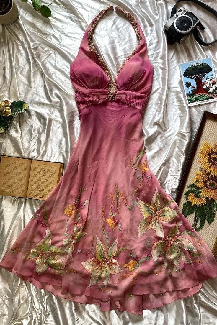 Halter Chiffon Flora Prom Dresses Birthday Dress Evening Dress - Fashionpara