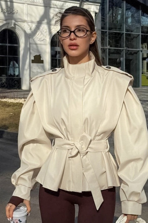 Elegant Tie-Waist Long-Sleeve Trench Coat for Sophisticated Style