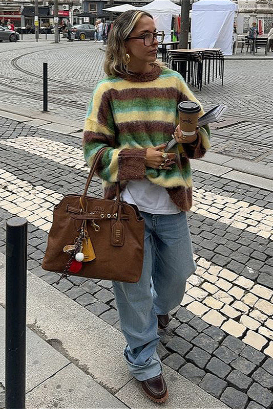 Colorful Striped Slouchy Crewneck Knit Sweater from PrincessAce